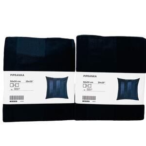 IKEA PIPRANKA Dark Navy Striped 20" x 20" Pillow Cover Set of (2)